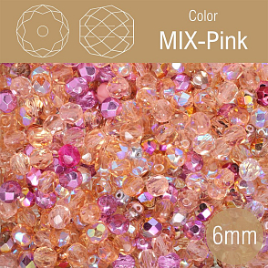 Korálky BROUŠENÉ 6mm. Barva MIX-Pink. Balení 50Ks.