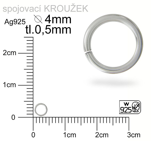 Spojovací kroužek velikost pr.4mm tl.0,5mm. Materiál STŘÍBRO Ag925.