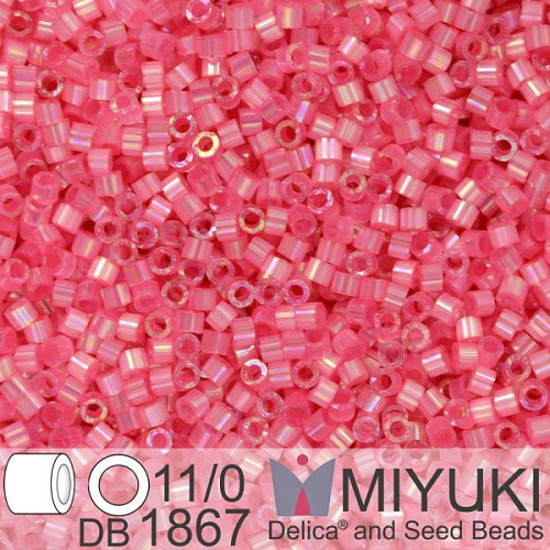 Korálky Miyuki Delica 11/0. Barva Silk Inside Dyed Rose AB DB1867. Balení 5g.