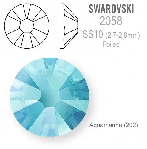 SWAROVSKI 2058 XILION Rose FOILED velikost SS10 barva Aquamarine 