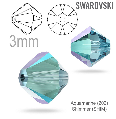 SWAROVSKI  XILION BEAD 5328 barva Aquamarine (202) Shimmer (SHIM) velikost 3mm. Balení 20Ks. 