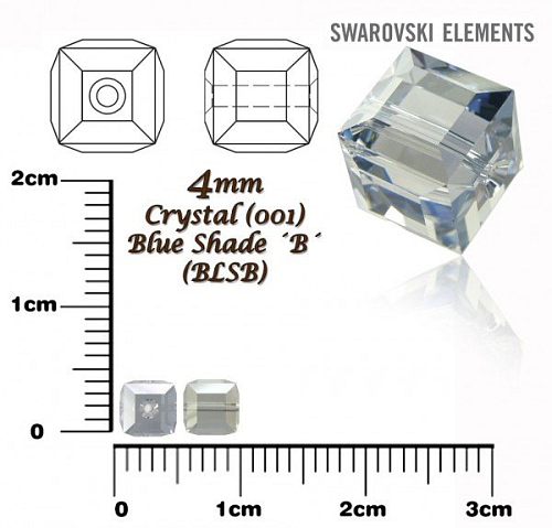 SWAROVSKI CUBE Beads 5601 barva CRYSTAL BLUE SHADE ´B´velikost 4mm.