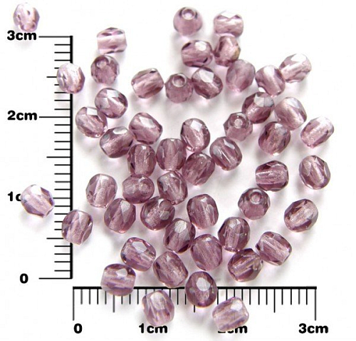 Broušené korálky průhledné fialové 2006 pr 4 mm 120ks v sáčku.