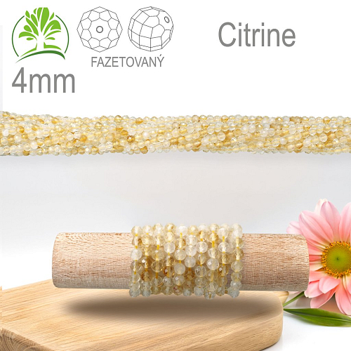 Korálky z minerálů Citrine Fazetovaný přírodní polodrahokam. Velikost pr.4mm. Balení 95Ks.