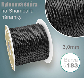 Nylonová šňůra COPÁNKOVÁ na Shamballa náramky průměr nitě 3,0mm. Barva č.183 Černá