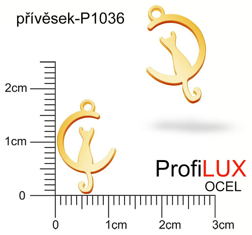 Přívěsek Chirurgická Ocel ozn-P1036 KOČKA na měsíci velikost 18x11mm. Barva POZLACENO. Řada přívěsků ProfiLUX