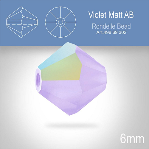 PRECIOSA Bicone MC BEAD (sluníčko) velikost 6mm. Barva VIOLET Aurore Boreale Matt. Balení 21ks .