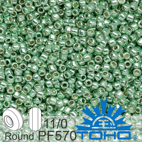 Korálky TOHO tvar ROUND (kulaté). Velikost 11/0. Barva č. PF570-Permanent Finish - Galvanized Mint Green. Balení 8g.