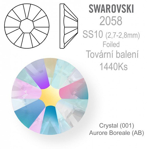 Swarovski XILION Rose FOILED 2058 velikost SS10 barva Crystal  Aurore Boreale tovární baleni