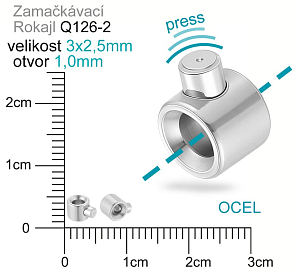 Zamačkávací ROKAJL ozn. Q126-2. Velikost 3x2,5mm otvor 1,0mm. Materiál Ocel.