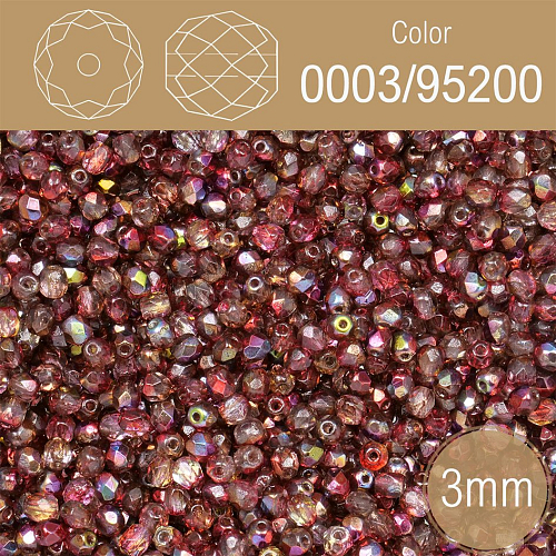 Korálky BROUŠENÉ 3mm. Barva 0003/95200 průhledná s pokovem. Balení 150Ks.