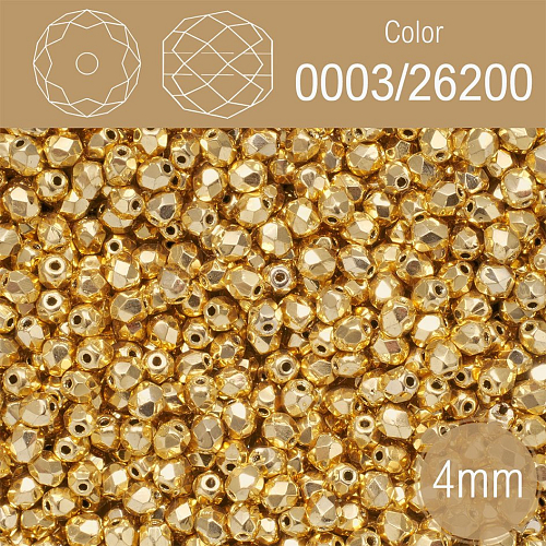 Korálky BROUŠENÉ 4mm. Barva 0003/26200. Neprůhledná zlatá. Balení 120Ks.