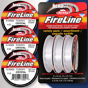 FIRELINE Berkley variety pack. Průměr 0,12mm / 0,15mm / , 0,17mm balení (15yards) 13,7m, barva CRYSTAL.