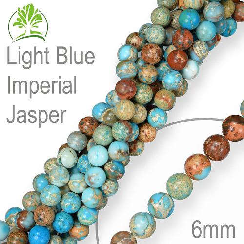 Korálky z minerálů Light Blue Imperial Jasper přírodní polodrahokam. Velikost pr.6mm. Balení 12Ks.