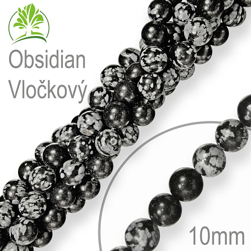 Korálky z minerálů Obsidian Vločkový přírodní polodrahokam. Velikost pr.10mm. Balení 8Ks.