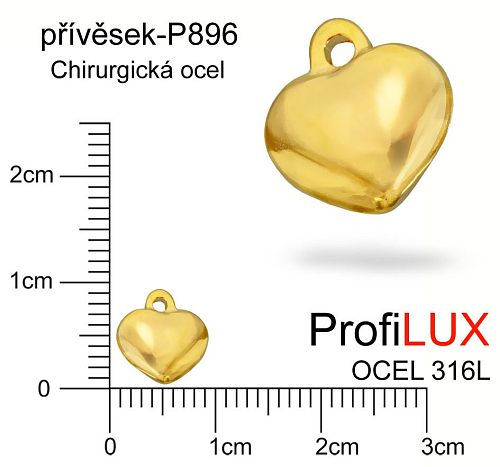Přívěsek Chirurgická Ocel ozn-P896 SRDCE velikost  10x9mm. Řada přívěsků ProfiLUX. Barva POZLACENO. 