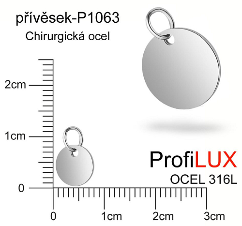 Přívěsek Chirurgická Ocel ozn-P1063 KOLEČKO s kroužkem velikost pr.8mm. Řada přívěsků ProfiLUX
