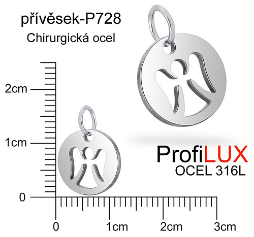 Přívěsek Chirurgická Ocel ozn-P728 medailon s ANDĚLEM velikost pr.12mm. Řada přívěsků ProfiLUX