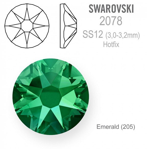 SWAROVSKI xirius rose HOTFIX 2078 velikost SS12 barva Emerald 