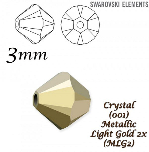 SWAROVSKI  XILION BEAD 5328 barva CRYSTAL  METALLIC LIGHT GOLD 2x velikost 3mm. Balení 20Ks.