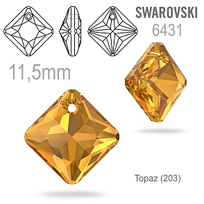 Swarovski 6431 Princess Cut Pendant barva Topaz (203) velikost 11,5mm.