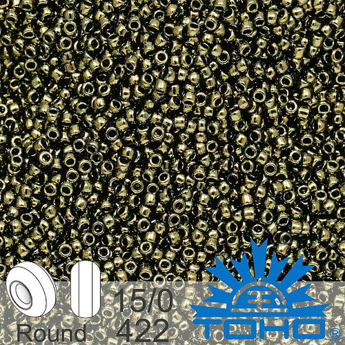 Korálky TOHO tvar ROUND (kulaté). Velikost 15/0. Barva č. 422-Gold-Lustered Dark Chocolate Bronze. Balení 5g.