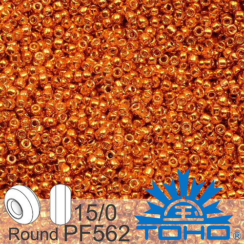 Korálky TOHO tvar ROUND (kulaté). Velikost 15/0. Barva č. PF562-Permanent Finish - Galvanized Saffron. Balení 5g.