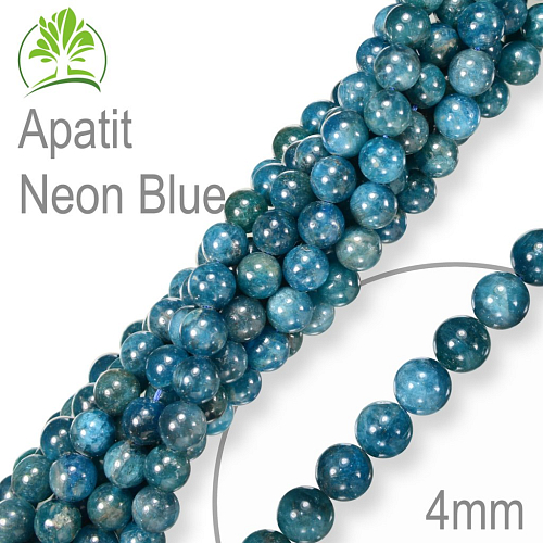 Korálky z minerálů Apatit Neon Blue přírodní polodrahokam. Velikost pr.4mm. Balení 18Ks.