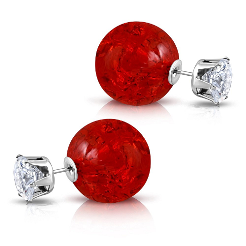 Náušnice EEZ 148 oboustranné v červené barvě s krystalovým kamínkem