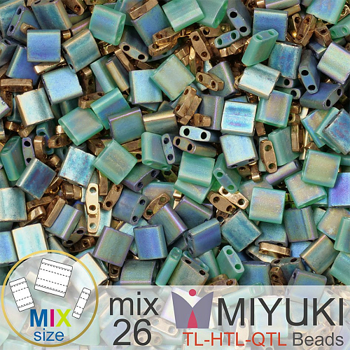 Korálky MIYUKI směs tvar TL-HTL-QTL BEADS . Barva MIX 26 Forest glow. Balení 5g.