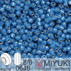Korálky Miyuki Round 8/0. Barva 0648 Dyed Denim Blue Silverlined Alabaster. Balení 5g