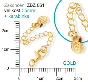 Zakončovací řetízek s KARABINKOU ozn. ZBZ 061. Barva (pokov) GOLD.