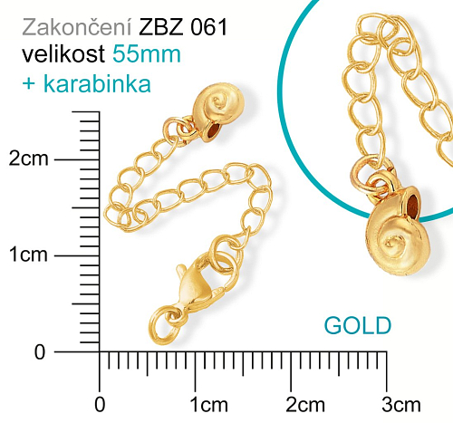 Zakončovací řetízek s KARABINKOU ozn. ZBZ 061. Barva (pokov) GOLD.