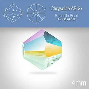 PRECIOSA Bicone MC BEAD (sluníčko) velikost 4mm. Barva CHRYSOLITE AB 2x. Balení 30ks .