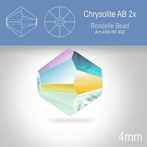 PRECIOSA Bicone MC BEAD (sluníčko) velikost 4mm. Barva CHRYSOLITE AB 2x. Balení 30ks .