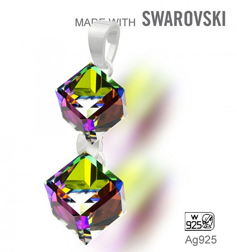 Přívěsek Made with Swarovski 4841 Crystal (001) Vitrail Medium (VM) 6 a 8mm+šlupna Ag925