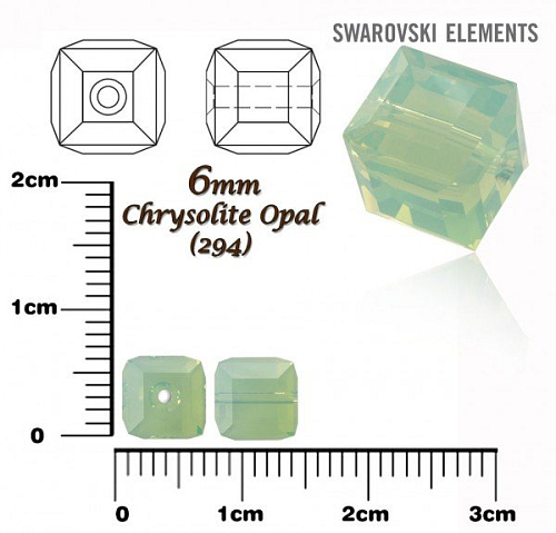 SWAROVSKI CUBE Beads 5601 barva CHRYSOLITE OPAL velikost 6mm.