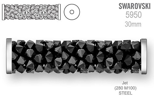 Swarovski 5950 Fine Rocks Tube barva Jet (280 M100) STEEL velikost 6x30mm