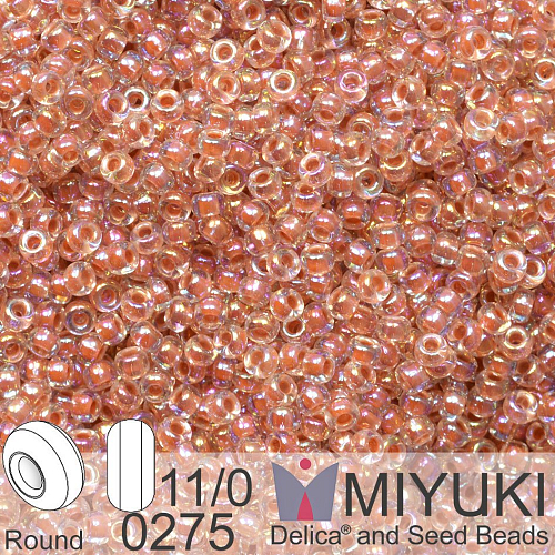 Korálky Miyuki Round 11/0. Barva 0275 Dark Peach Lined Crystal AB. Balení 5g.