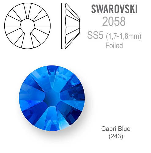 SWAROVSKI  2058 XILION FOILED velikost SS5 barva CAPRI BLUE 