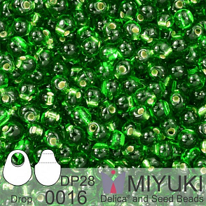 Korálky Miyuki Drop 2,8mm. Barva 0016 S/L Green Balení 5g