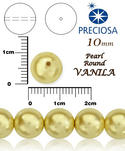 PRECIOSA Voskované Perle barva VANILLA velikost 10mm. Balení návlek 12Ks. 