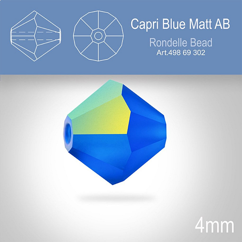 PRECIOSA Bicone MC BEAD (sluníčko) velikost 4mm. Barva CAPRI BLUE Aurore Boreale MATT. Balení 30ks .