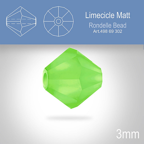 PRECIOSA Bicone (sluníčko) velikost 3mm. Barva LIMECICLE MATT. Balení 40ks