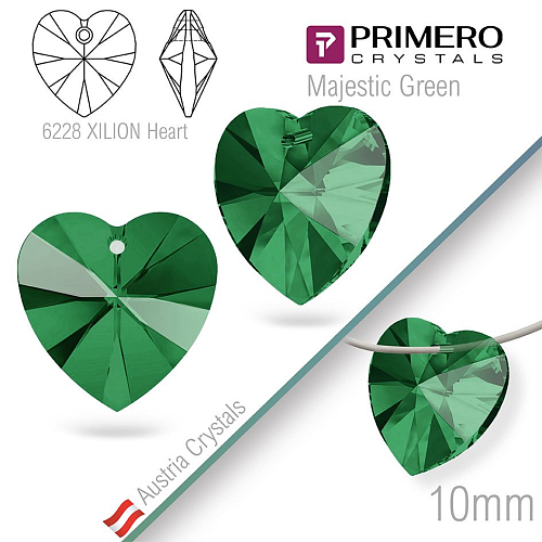 Korálky PRIMERO Crystals. Tvar 6228 XILION Heart. Barva Majestic Green. Velikost 10mm