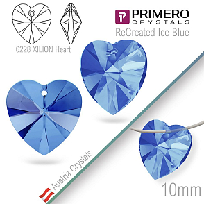 Korálky PRIMERO Crystals. Tvar 6228 XILION Heart. Barva ReCreated Ice Blue. Velikost 10mm