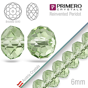 Korálky PRIMERO Crystals . Tvar 5040 Brilotette. Barva Reinvented Peridot. Velikost 6mm