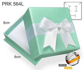 Krabička na šperky. Materiál papír+mašle . Ozn. PRK 564L. Velikost 8x8cm. Barva MENTOLOVÁ s mašlí (bílá barva).