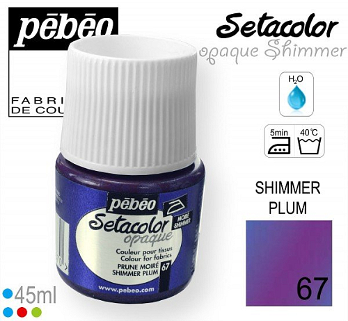 Barva na Textil SETACOLOR OPAQUE SHIMMER Pebeo. barva č. 67 PLUM. Balení 45ml.