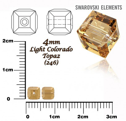 SWAROVSKI CUBE Beads 5601 barva LIGHT COLORADO TOPAZ velikost 4mm.